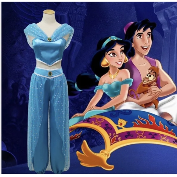 Aladdin Jasmine Princess Costume Arabian Dress for Halloween Cosplay Women Girls - Picture 3 of 4